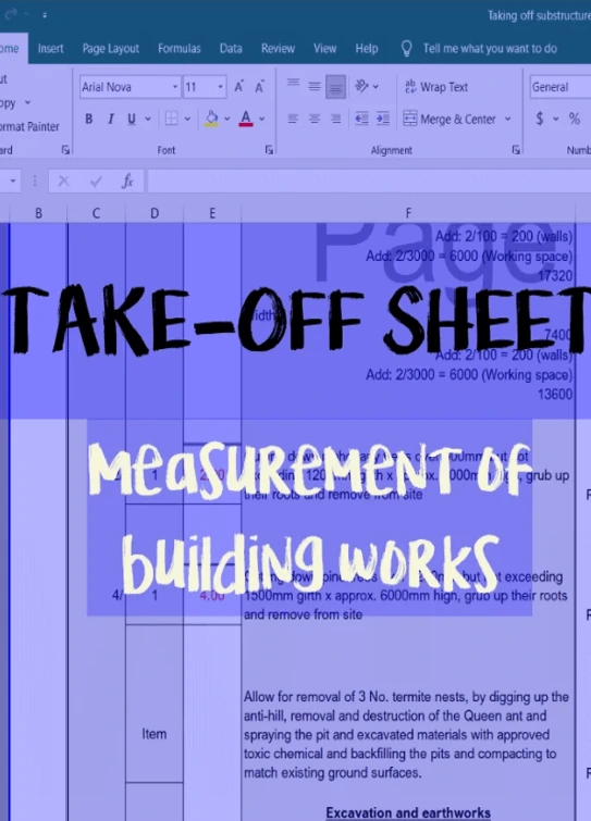 Measurement of Building Works Practical Excel sheet Example 01