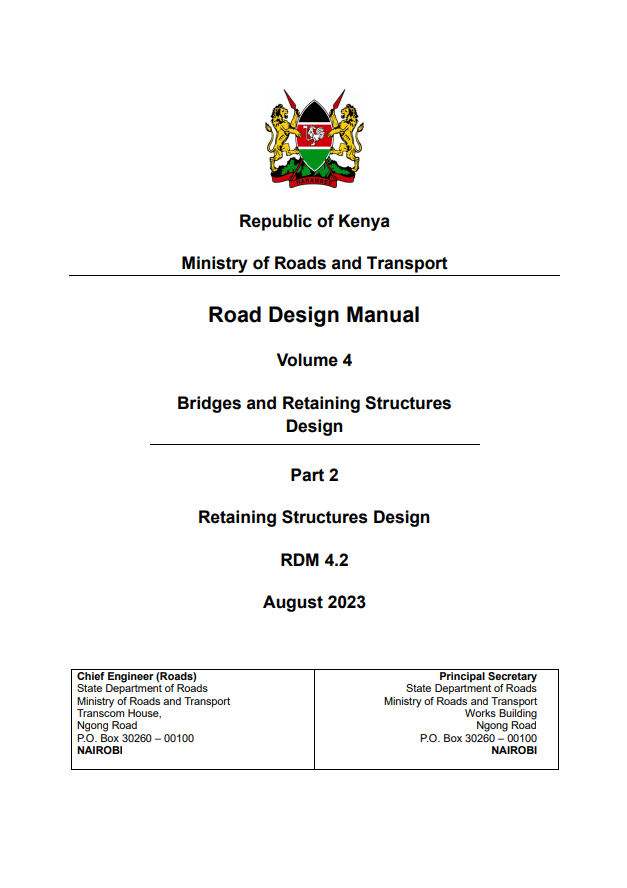 Kenya-RDM-Volume, Retaining-Structures. Kenya Road Design Manual